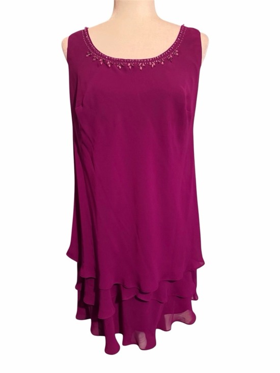 SLNY Dresses & Skirts - SLNY Fuchsia Beaded Neck Sleeveless High-Low Dress